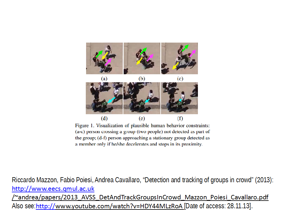 Riccardo Mazzon, Fabio Poiesi, Andrea Cavallaro, "Detection and tracking of groups in crowd" [PDF]