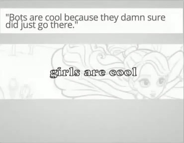 Illustration of a girl with flowing hair, overlaid with text "girls are cool"