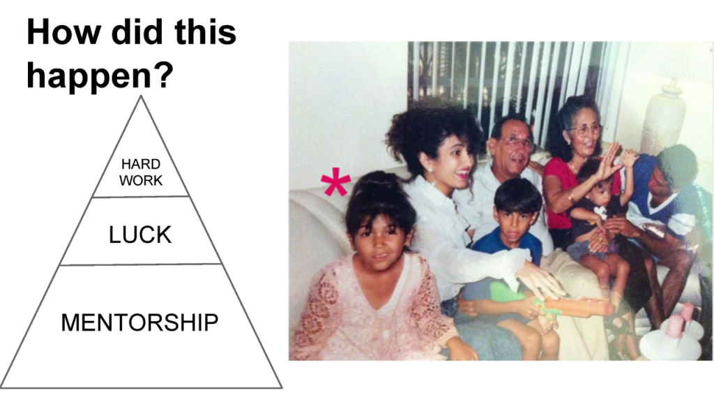 Image of a large family seated on a couch, young Stephanie near front. At left is a heading 