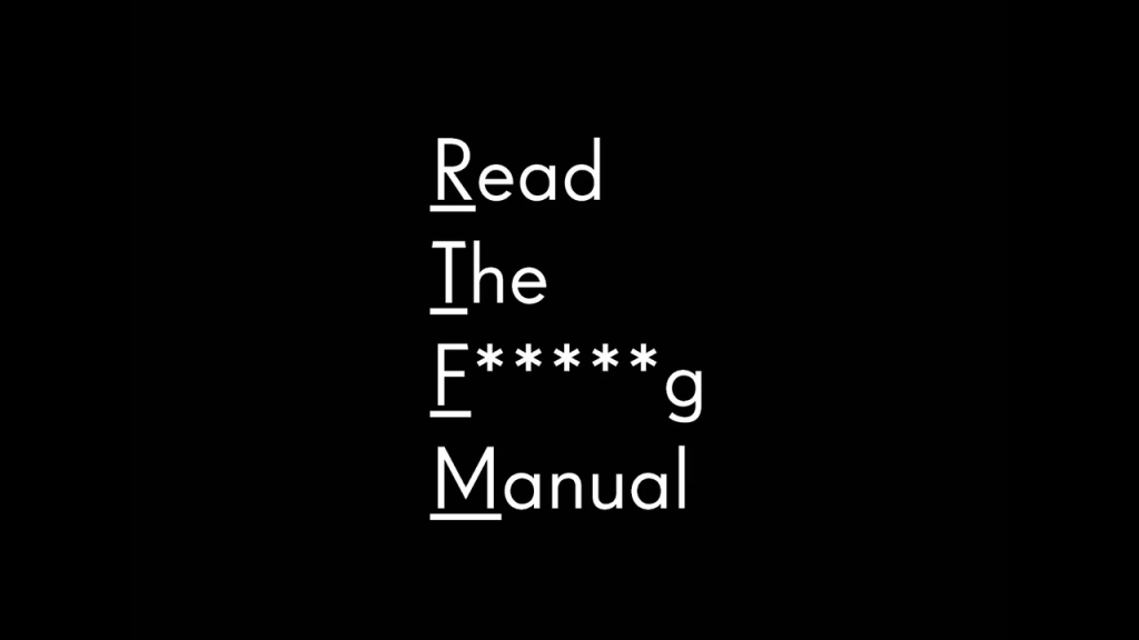 White text on black background reading "Read The F*****g Manual"