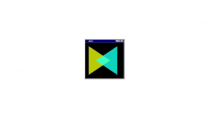 Screenshot of a small window showing two triangles, yellow and blue, overlapping to produce a shaded section in the middle.