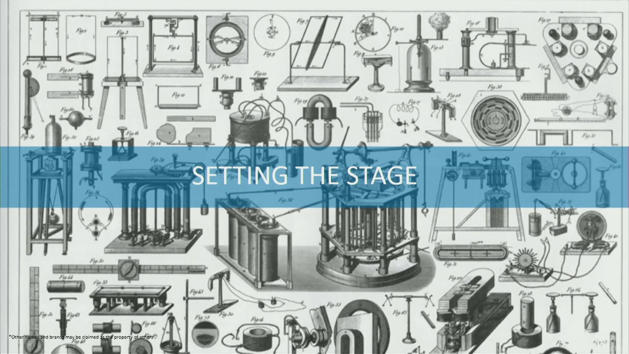 Technical sketches of various tools and implements. Captioned "Setting the Stage"