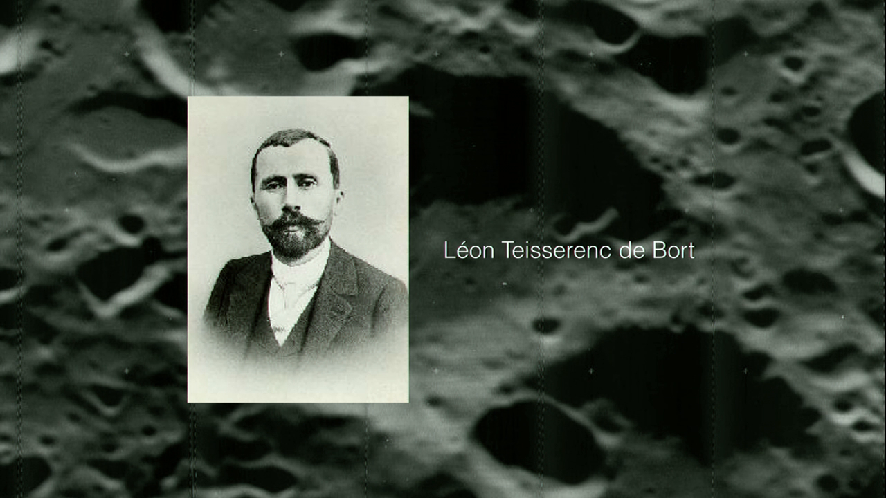 Portrait of Léon Teisserenc de Bort overlaid on an image of the moon's surface