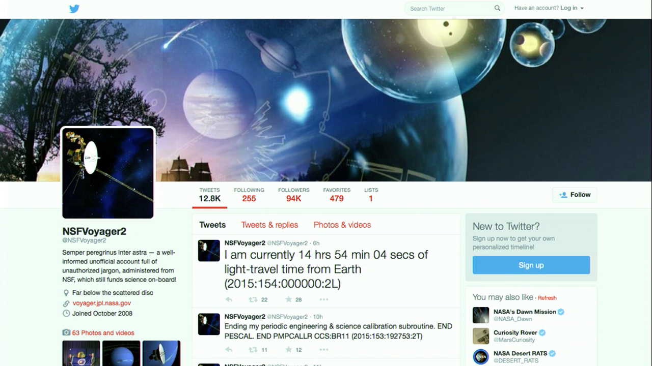 Screenshot of the Voyager 2 craft's Twitter profile page.