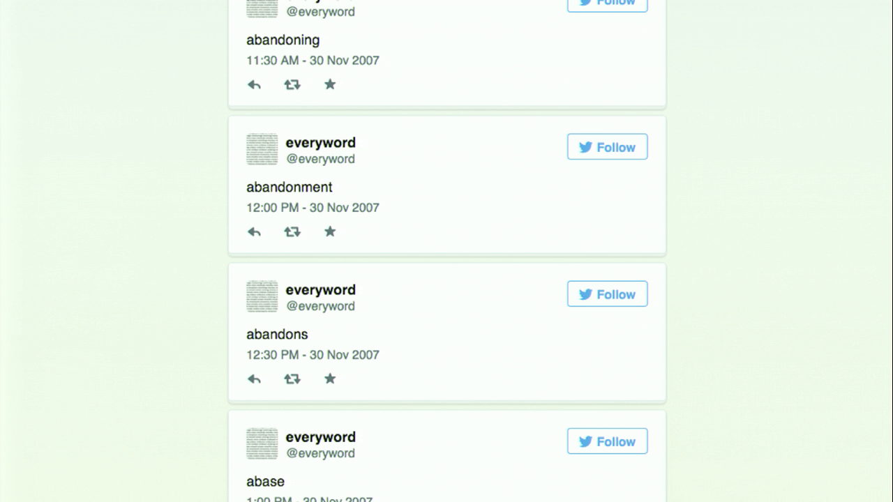 Screenshot of various updates from the @everyword Twitter account.