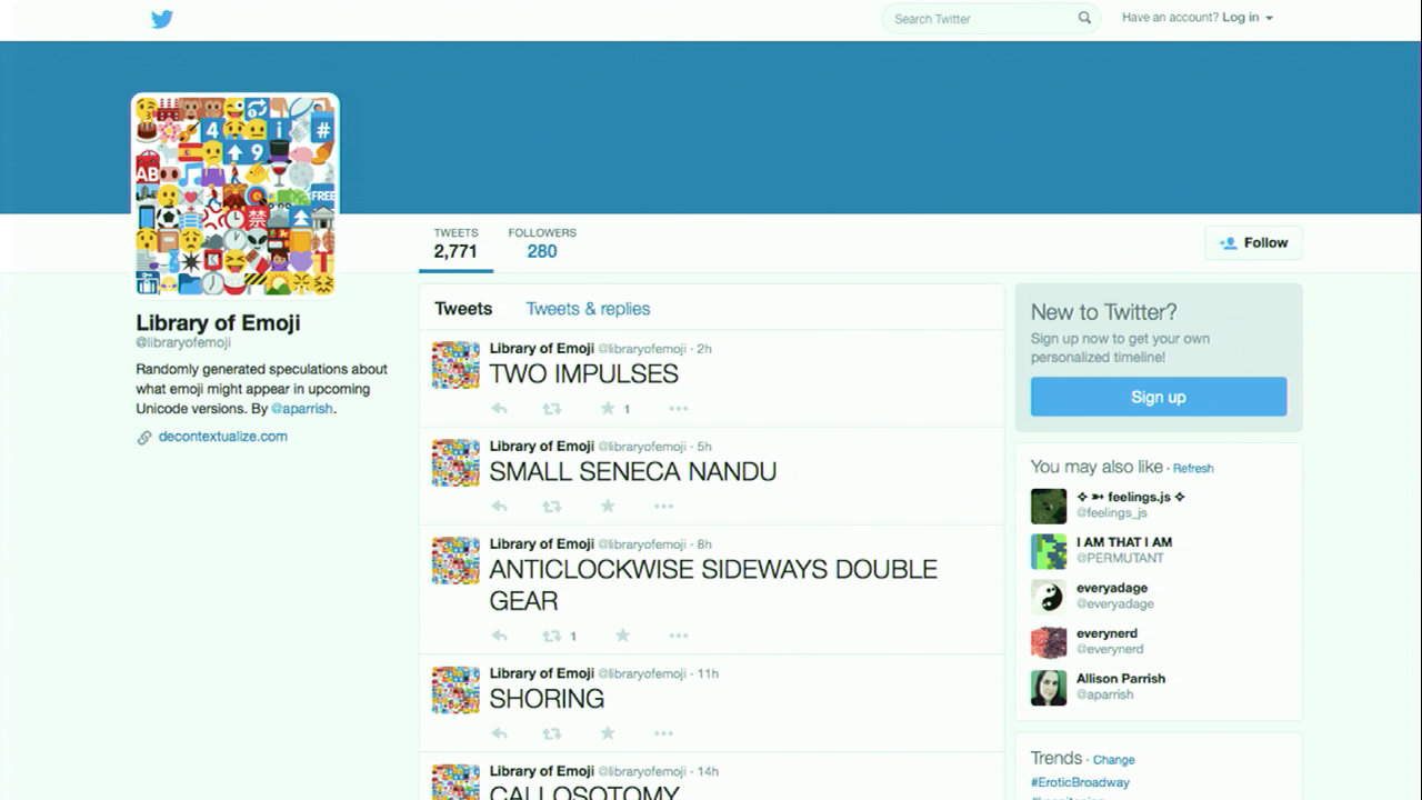 Screenshot of the Library of Emoji Twitter profile page.