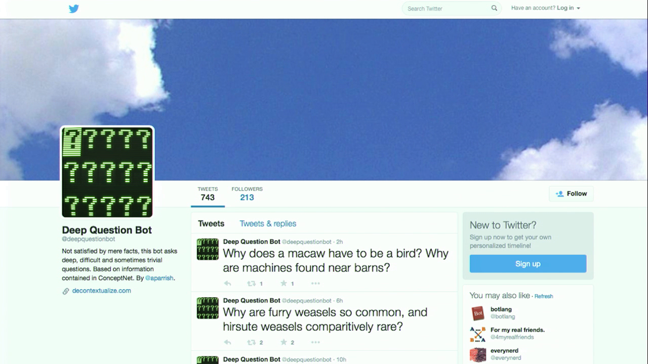 Screenshot of the Deep Question Bot Twitter profile page.