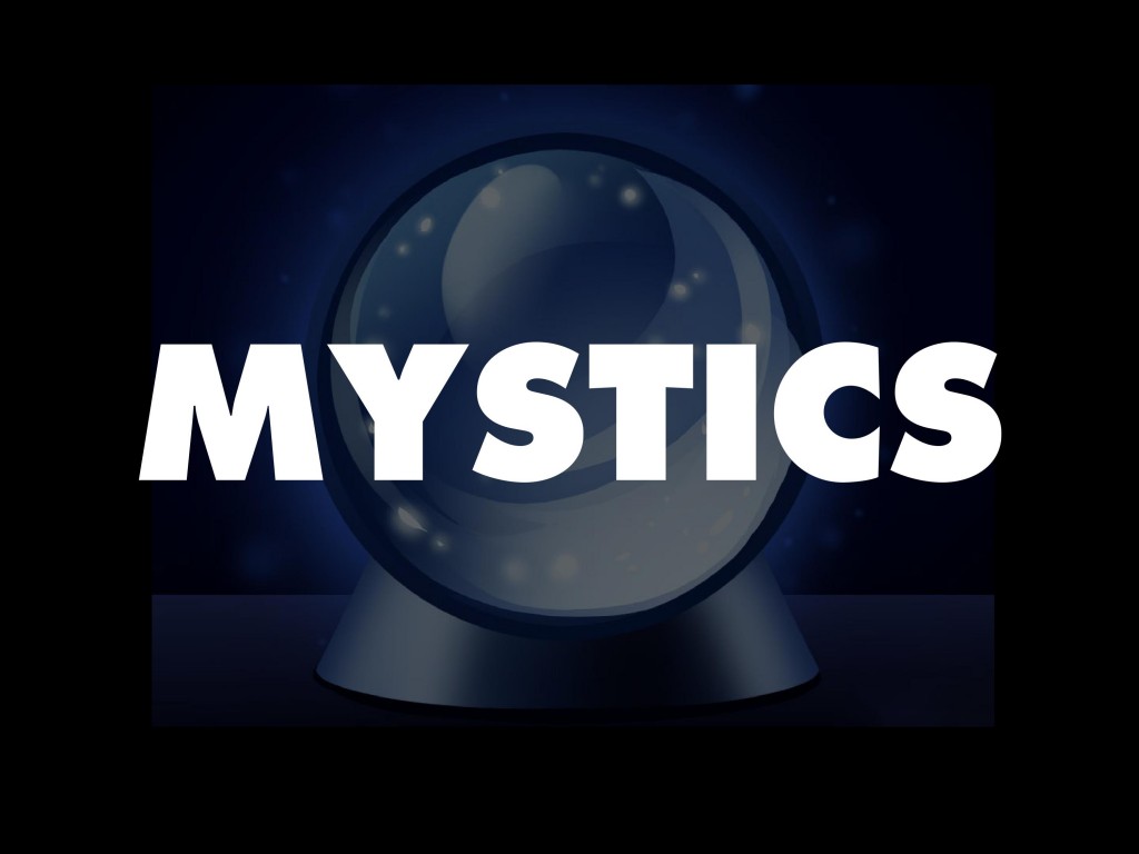 "Mystics" overlaid on an illustration of a crystal ball