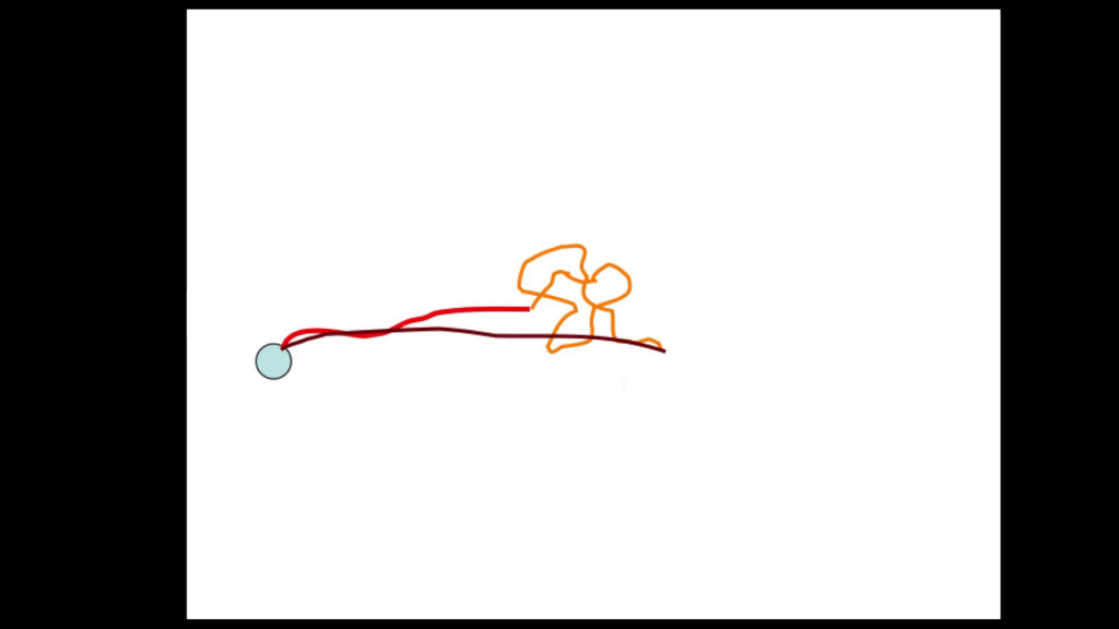 A line drawing illustrating an ant's path leaving the nest, wandering around, and then returning.