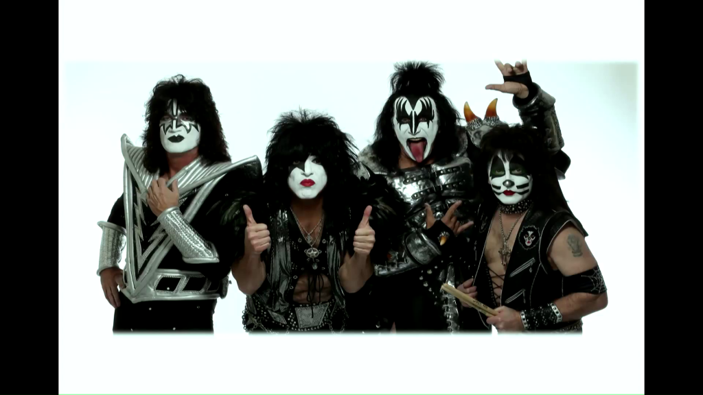 Photo of the band KISS in full makeup and leather outfits
