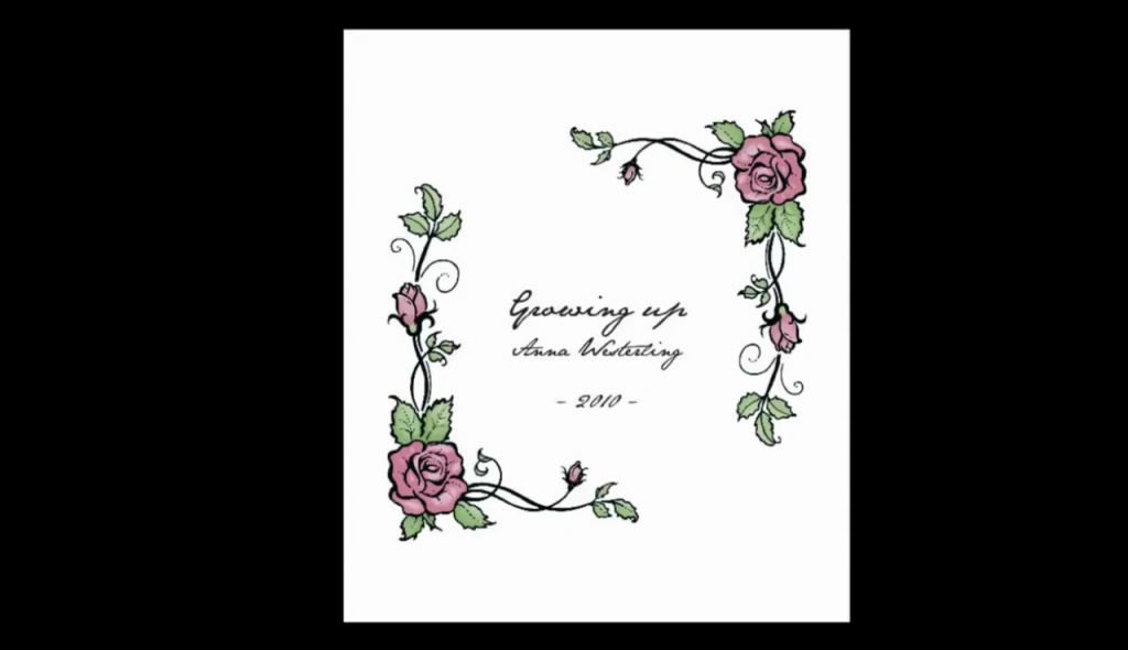 A card in the style of a party invitation, reading "Growing Up, Anna Westerling, 2010"