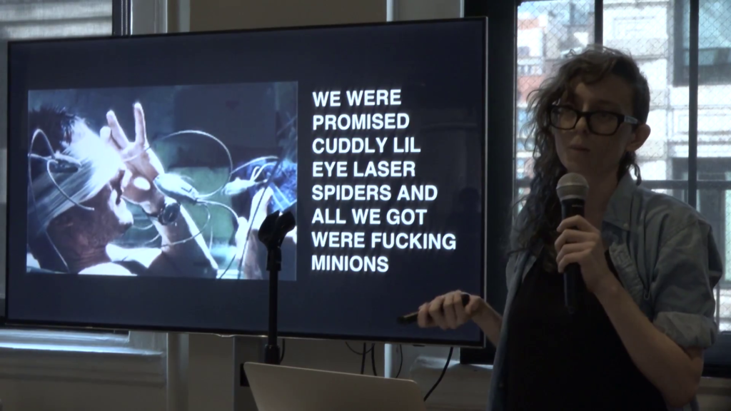 Still of a surgery scene from Minority report, captioned "We were promised cuddly lil eye laser spiders and all we got were fucking minions"