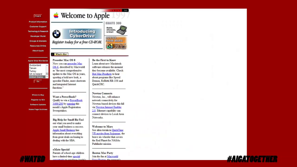Screenshot of a very early version of the Apple web site