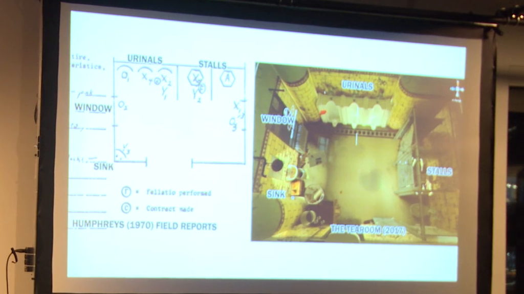 A side-by-side comparison of the layouts of the Tearoom game setting and one of Humphreys' sketches