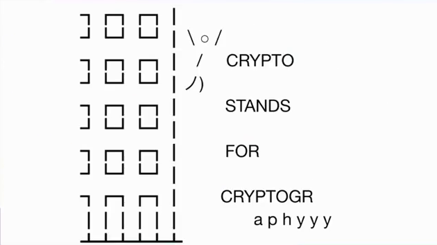 ASCII meme image of a man jumping from a building yelling "Crypto stands for cryptography"
