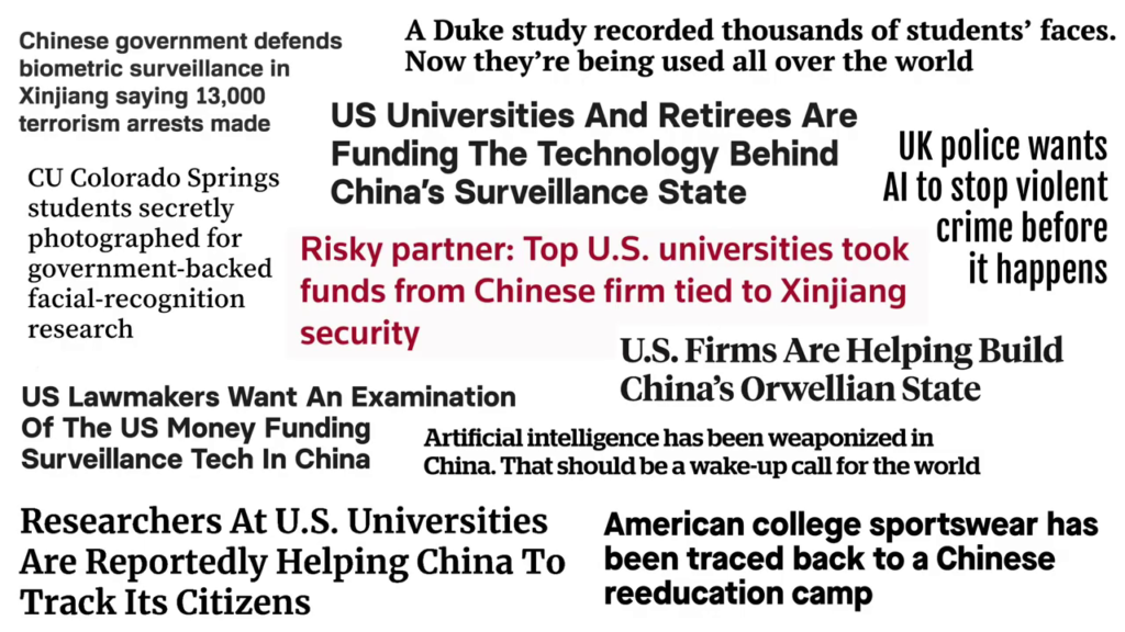 A screen full of news headlines regarding surveillance technology
