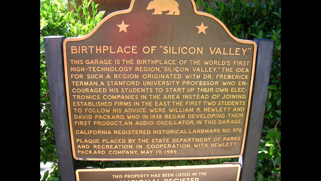 Historical plaque with the heading "birthplace of Silicon Valley"