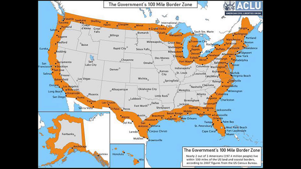 Illustration of the United States with a thick highlighted region around its edges