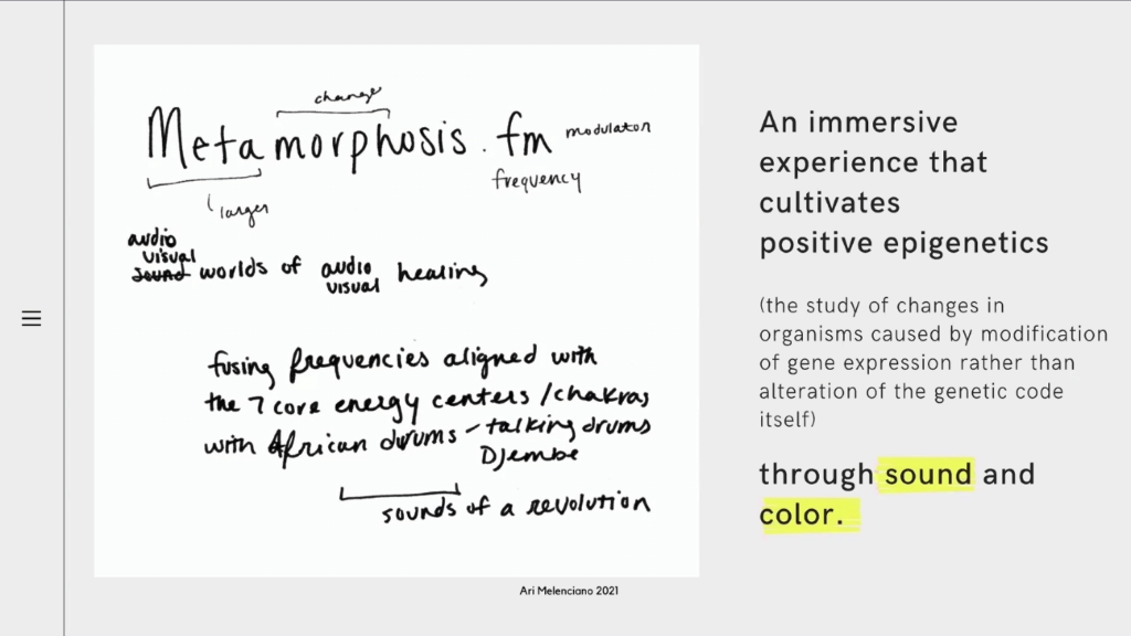 An immersive experience that cultivates positive epigenetics (the study of changes in organisms caused by modification of gene expression rather than alteration of the genetic code itself) through sound and color.